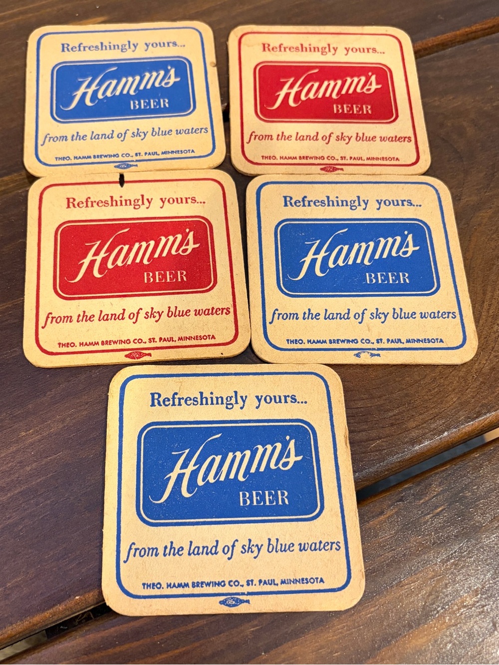 Vintage Hamm's Beer Land of Sky Blue Waters Square Coaster Set of 5